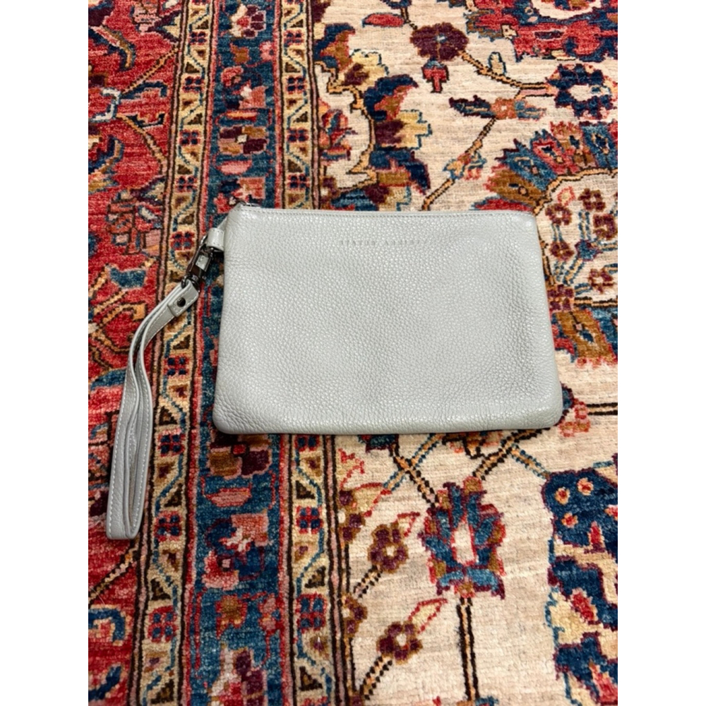 Status Anxiety Grey Pebbled Leather Wristlet Clutch Minimalist Zip Pouch